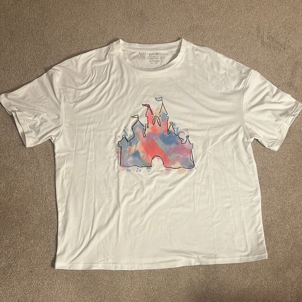 White T-Shirt with Colorful Castle Design